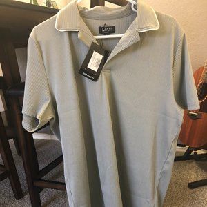 Boohoo Men's Slim Fit Pleated Revere Polo with Piping--Sage